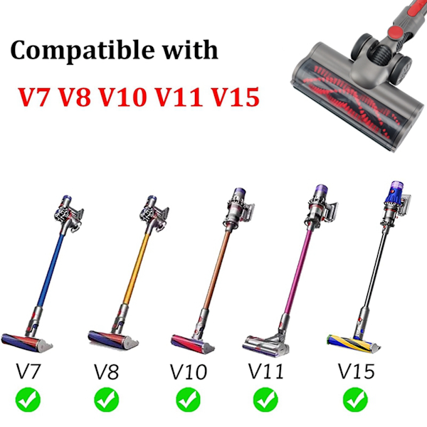 Turbiiniharjaspää Dyson V7 V8 V10 V11 V15 -imureille, lattialiitin LED-ajovaloilla