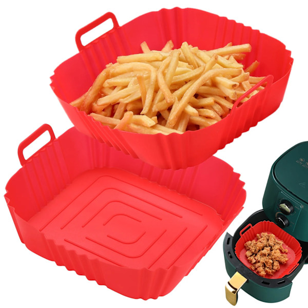 Silikon Airfryer-kurv, silikon bakebrett, gjenbrukbar pizzabakekurv, 2 stk 2PCS-Red