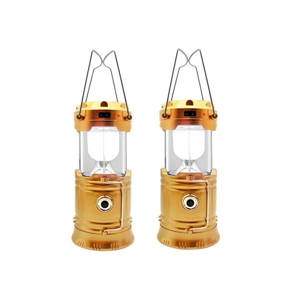Bærbar solcelleopladelig LED-campinglampe vandtæt, 2/1 stk., indendørs batterier, solcelleoplader til mobiler 2 UND gold