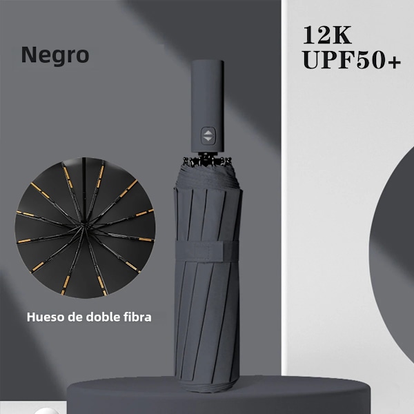 Komplett 24-spilers automatisk paraply i forskjellige farger, vann- og solbeskyttelse for voksne, størrelse 55-61 cm Black