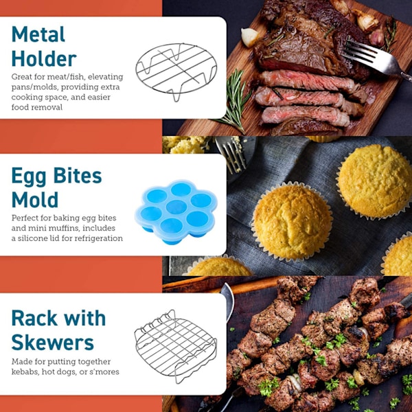 Tomme Air Fryer Tilbehørssæt, Maple Steamer Rack i rustfrit stål, Pizzaplade, 6 stk. A——6pcs