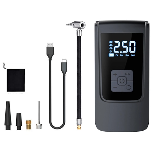Älykäs autonrenkaan täyttölaite, suurikapasiteettinen ilmapumppu LED-valolla 7,4/12 V Wireless+USB