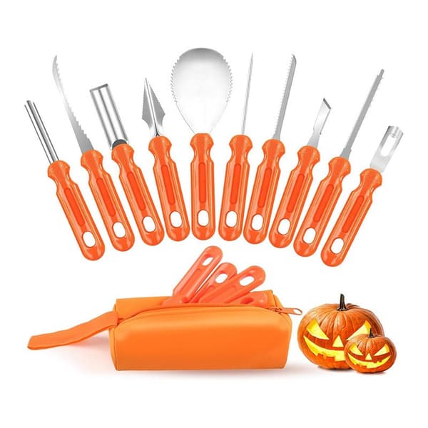 Halloween græskarudskæringssæt, kageudstikker i rustfrit stål, bageforme 10 Pcs with Pouch