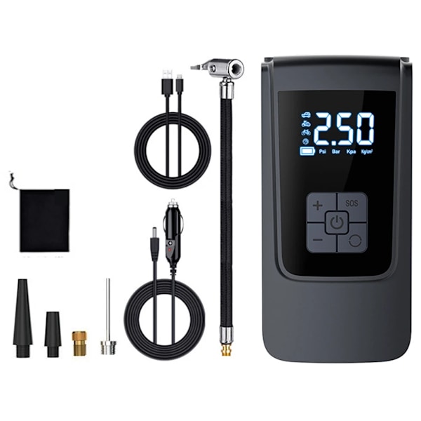 Älykäs autonrenkaan täyttölaite, suurikapasiteettinen ilmapumppu LED-valolla 7,4/12 V Wireless+DC+USB
