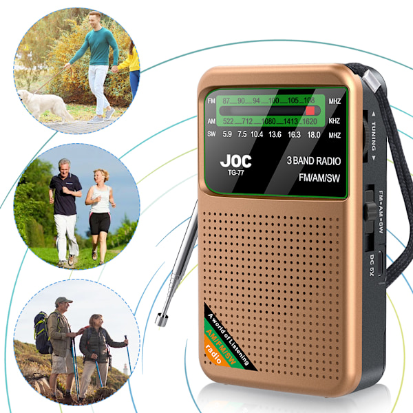 Ladattava kannettava radio HD-näytöllä ja sisäänrakennetulla Type-C FM AM SW -laturilla senioreille, paristokäyttöinen radio TG66 Gold