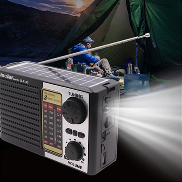 Kannettava FM AM SW -radio langattomalla Bluetooth-kaiuttimella, LED-lavavalolla, MP3-soittimella, täyden kaistan suurherkkyydellä ja aurinkoenergialla hätätilanteisiin