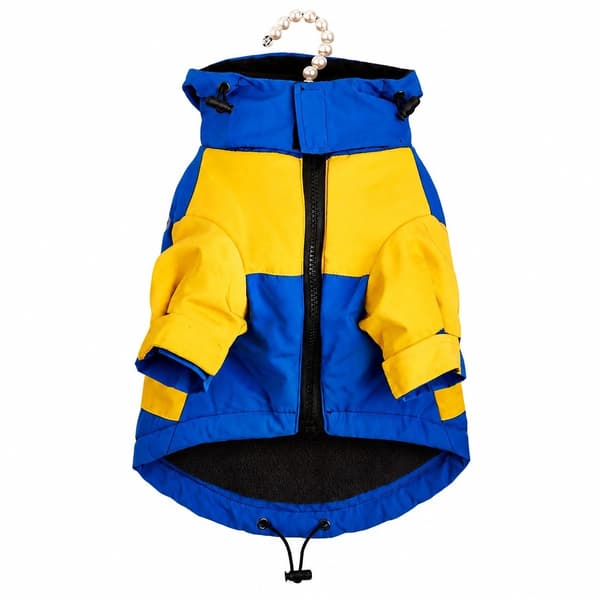 Regnfrakk til hund, vanntett varm jakke, høst vinter, reflekterende, teddy, blå gul Blue / Yellow M