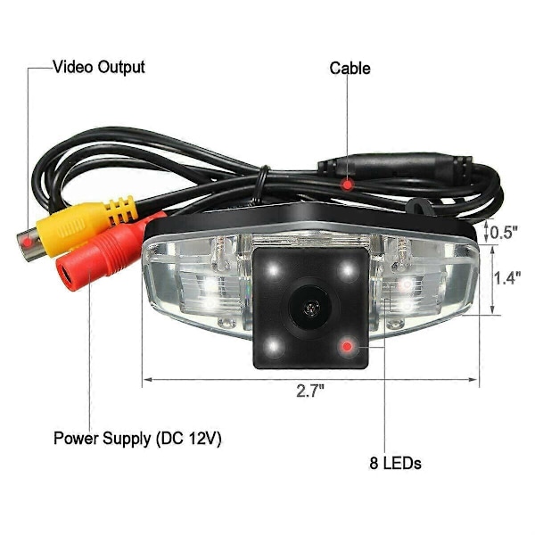 Automatisk bil backspegel back-up parkeringskamera med 4 LED-lampor för Honda Accord Civic EK FD Pilot
