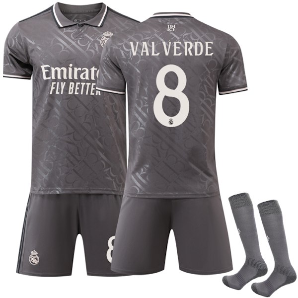 24-25 Real Madrid bortamatch grå fotbollsdräkt Valverde set M(170-175cm)
