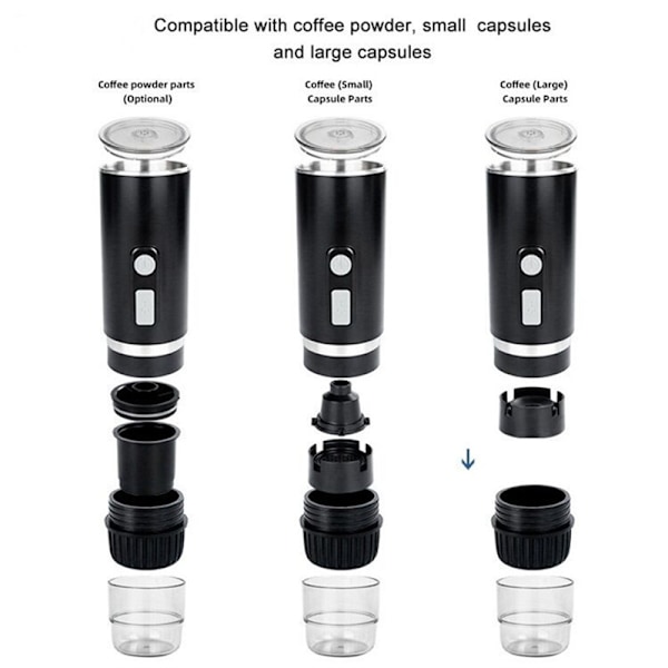 Bærbar Kaffemaskine - Elektrisk Espressomaskine - Dobbelt Anvendelse black milling machine
