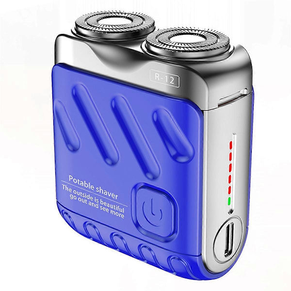 Kannettava partakone, ladattava sähköparranajokone kaksoisrenkaalla ja magneettileikkurilla, mini sähköparranajokone Blue