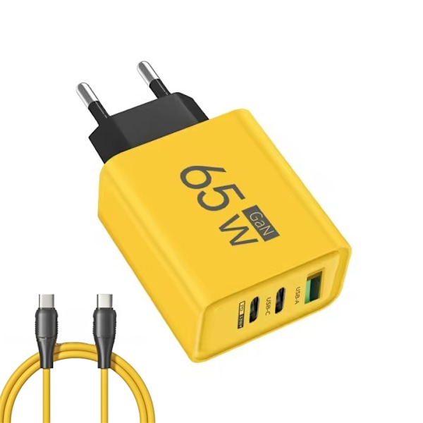 GaN Typ C PD Laddare med 3 USB-portar Laddningsadapter för iPhone 15 14 Xiaomi Samsung Universellt Kompatibel Yellow EU +1m CC