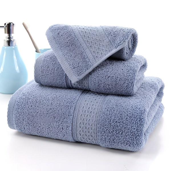 Lyxigt handduksset i bomull för hemmet, 3-delat set, ultramjukt, mycket absorberande, inkluderar 1 badhandduk, 1 handduk, 1 tvättlapp 3PCS Blue Grey