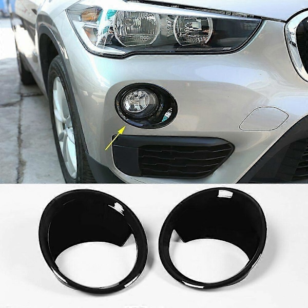 2 st Glänsande Svarta Bil Främre Dimljus Lamp Skydd Trim för-BMW X1 F48 2016-2019