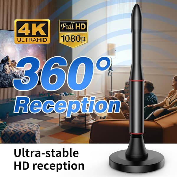 Inomhus digital TV-antenn 650+ miles, 4K 1080p, stöder lokala kanaler