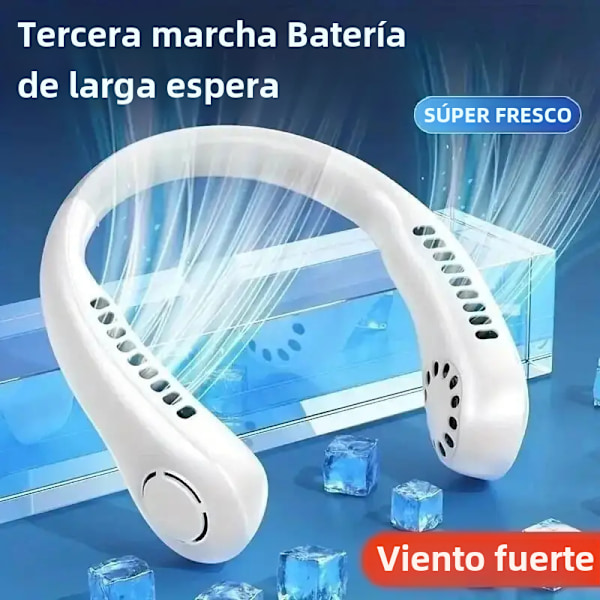 Supmango Bærbar Nakkevifte - Mini Stille Elektrisk Vifte USB Oppladbar L21 White