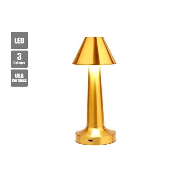 Johdoton LED-pöytävalaisin, metallinen yövalo, kosketusohjaus, himmennettävä, värinvaihto, kultainen varjostin, ladattava