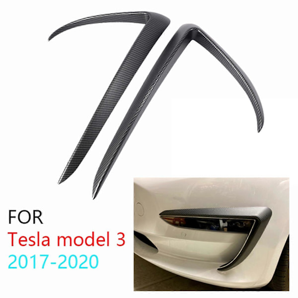 Matt Kolfiber Främre Blad Trim Främre Stötfångare Läpp Splitter Dimljus Trim för Tesla Model 3 2017-