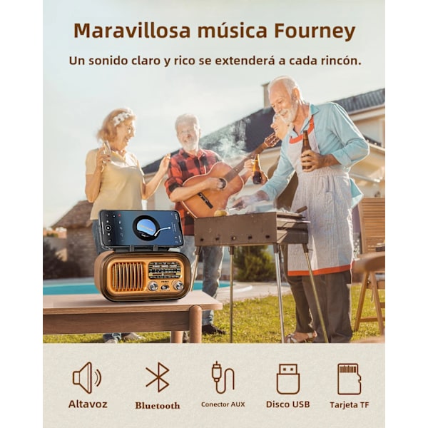 Retro Multifunktionell Bluetooth-högtalare FM AM SW-radio med uppladdningsbara solpaneler Brandväggsradio Subwoofer Bärbart ljud Gold