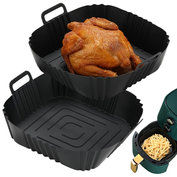 Silikon Airfryer-kurv, silikon bakebrett, gjenbrukbar pizzabakekurv, 2 stk 2PCS-Black