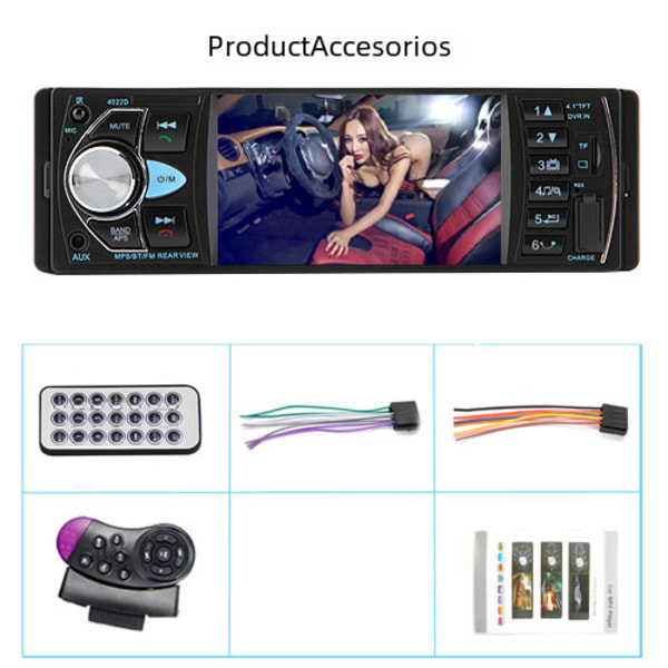 1Din Bilradio Stereo Bluetooth MP5 MP3 4.1 Tum Pekskärm, Rattstyrning, Backkamera, Satellitsändning With Remote Control