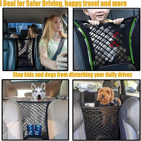 Hundbilsnät Barriär Husdjursbarriär med Mesh Organizer Stretchig Förvaringsväska Universal för Bilar