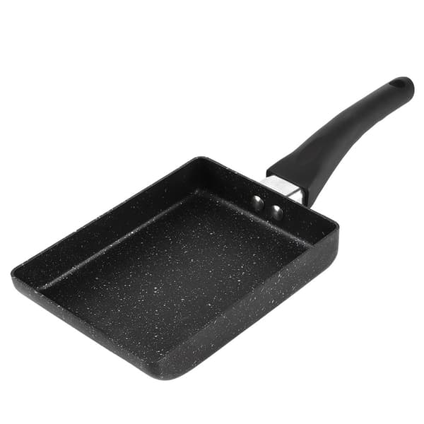 Tamagoyaki non-stick stekepanne, rektangulær, svart, omelettpanne med plasthåndtak