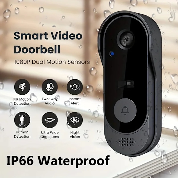 Smart WIFI Dørklokke for Hjemmet med Vanntett Kamera, HD Nattsyn, Alarm, Trådløs Video Intercom