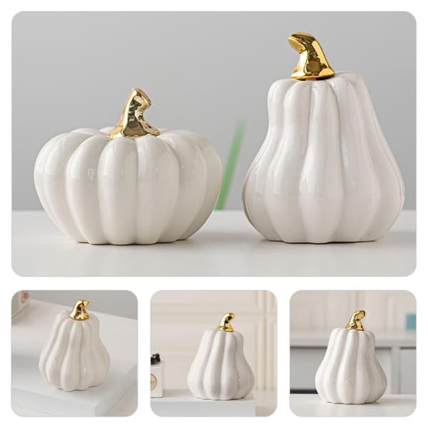 Keramisk gresskarfigur Halloween-dekor, hvit, 13 cm bordpynt White 13.00X10.00X10.00CM