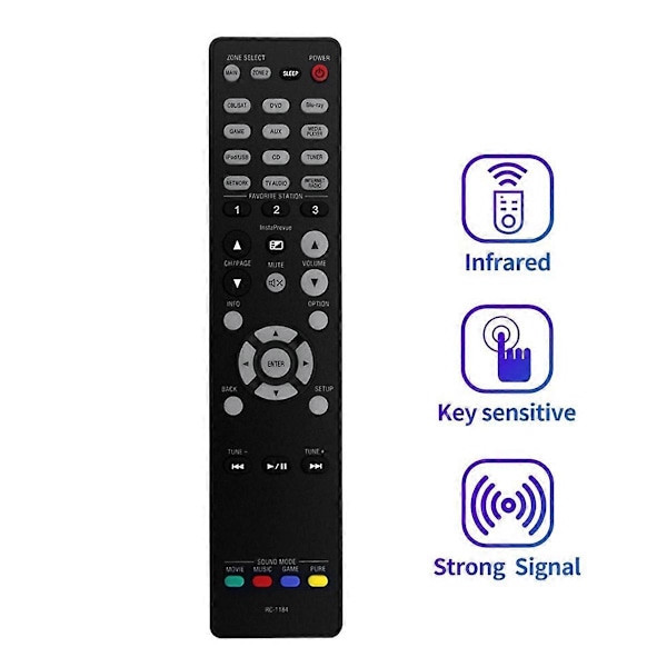 Ersättningsfjärrkontroll RC-1184 för Denon AV Audio Video Receiver AVR-X3000 AVRX3000 Black