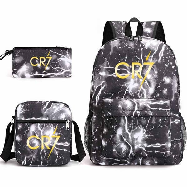 CR7 Ronaldo 3-delars Set Ryggsäck Mochila Barn Kapacitet Väskor-1 Lightning Black 2