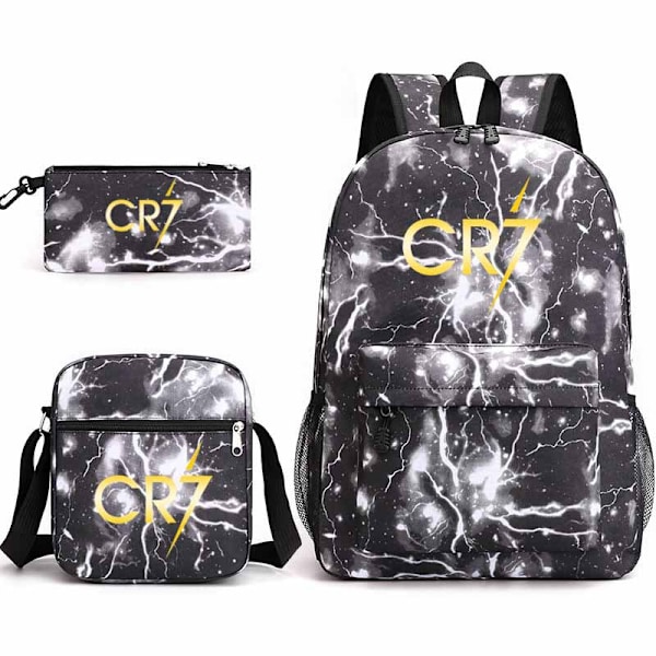 CR7 Ronaldo 3 osaa Reppusetti Mochila Lasten Tilavat Laukut-1 Lightning Black 2
