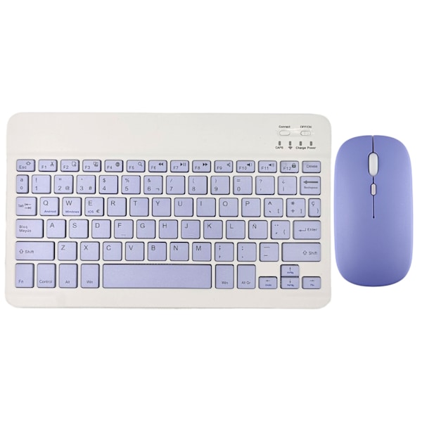 Langaton näppäimistö ja hiiri iPad Air 5, 4 Pro, 11, Bluetooth, espanja, englanti, Android, iOS, Windows, puhelin, tabletti purple Spanish