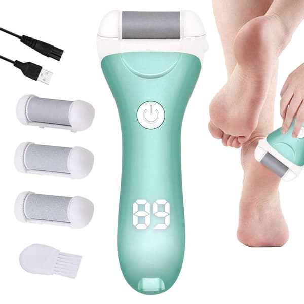 Elektrisk hårdhudsfjerner, grøn, 3 ruller, LCD-display, pedicurefil til død hud Green