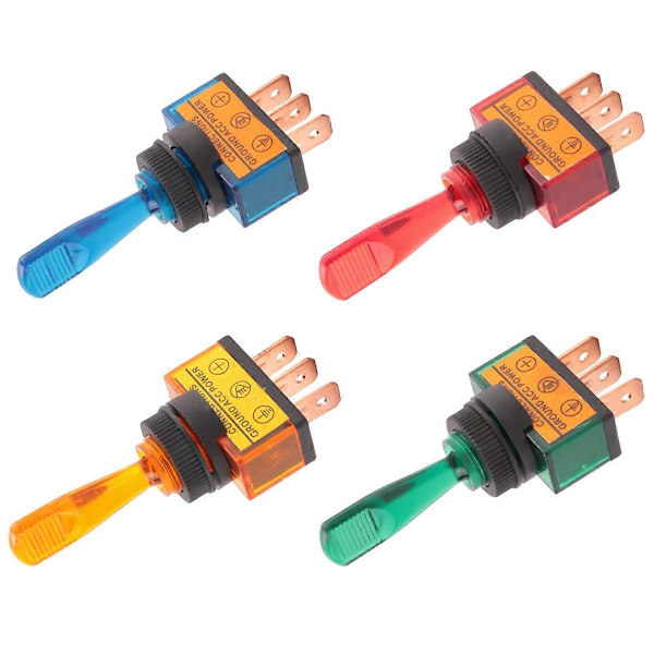 4 ST 12V DC 20A BELYST STRÖMBRYTARE KONTROLL BIL BÅT DASH SPST PÅ/AV