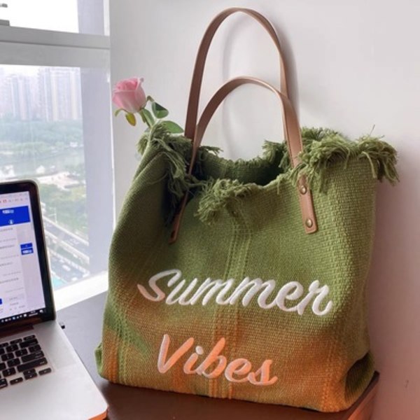 Stor Tote Bag i Canvas for Kvinner, Strandveske, Handleveske, Med Topphåndtak, Casual white