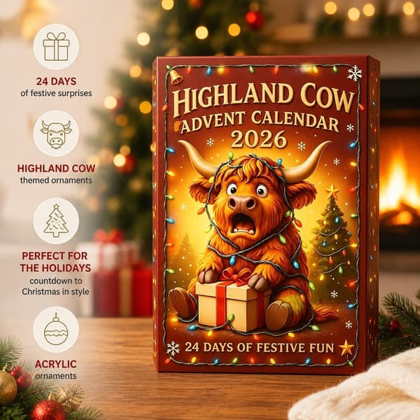 Julkalender Blind Box, Akrylprydnad, Highland Ko-serie, Träddekoration 3D
