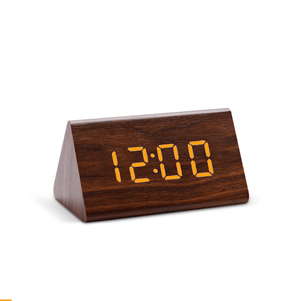 Digital LED-väckarklocka i trä med ljud- och ljuskontroll, USB/AAA-driven, modern och antik stil för heminredning s-brown yellow