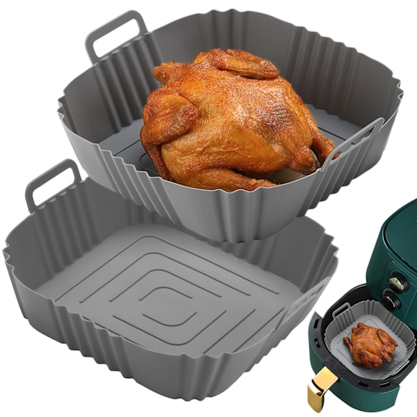 Silikon Airfryer-kurv, silikon bakebrett, gjenbrukbar pizzabakekurv, 2 stk 2PCS-Gray