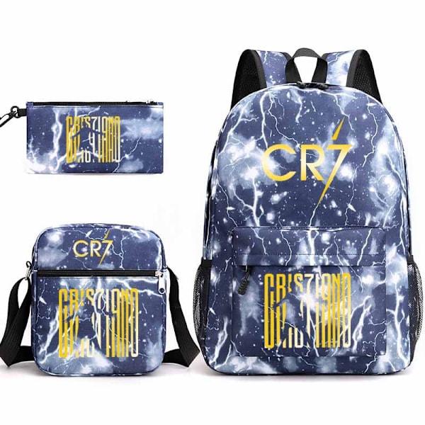 CR7 Ronaldo 3 osaa Reppusetti Mochila Lasten Tilavat Laukut-1 Lightning Blue