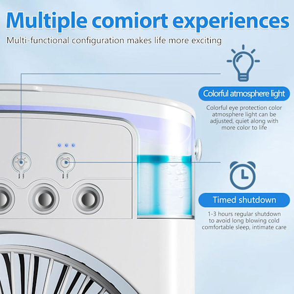 Bærbar Aircondition Luftkøler 4 i 1 600ml 3 Hastigheder Ventilator White
