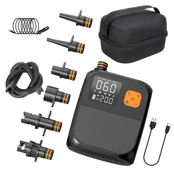 Smart SUP Luftpump, Högt Tryck, Dubbelstegs Intelligent Inflation, Uppladdningsbar, 25psi