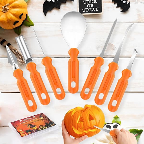 Halloween-gresskarutskjæringssett, rustfritt stål kakeutstikker, bakeformsett 5 Pcs with Pouch