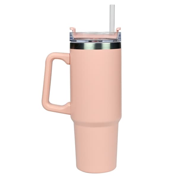 Isolert reisekrus 900 ml, rustfritt stål, varme og kalde drikker, bilkoppholder, rosa