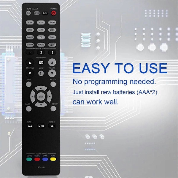 Ersättningsfjärrkontroll RC-1184 för Denon AV Audio Video Receiver AVR-X3000 AVRX3000 Black