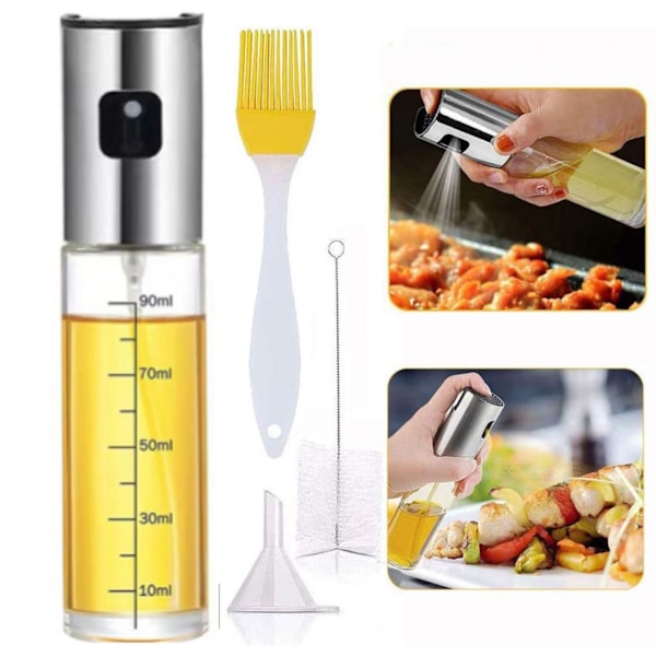 Sprayflaska, för kök, rostfritt stål, lönn och glas, 100 ml, droppfri, tillbehör för fritös, dispenser, burk, doseringspump four-piece set