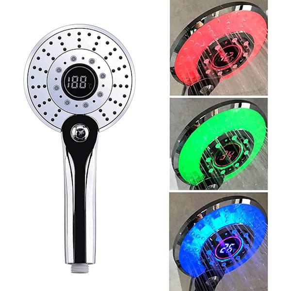 LED Brusehoved, LED Brusehoved Håndholdt Bruser med 3 Farvetemperaturkontrol med Digital Temperaturvisning Vandbesparende Bruser 3 Tilstande