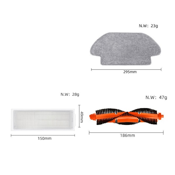 Xiaomi Mop 2S / Mop P / XMSTJQR2S / STYTJ02YM Robotti-imurin varaosat pääharja sivuharja Hepa-suodatin moppi
