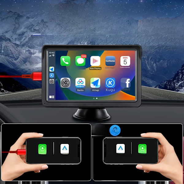Bil Multimedia Videospelare, Radio med Android, CarPlay, 7 Tum Bärbar Pekskärm, Bluetooth 5.0, med AUX USB only radio