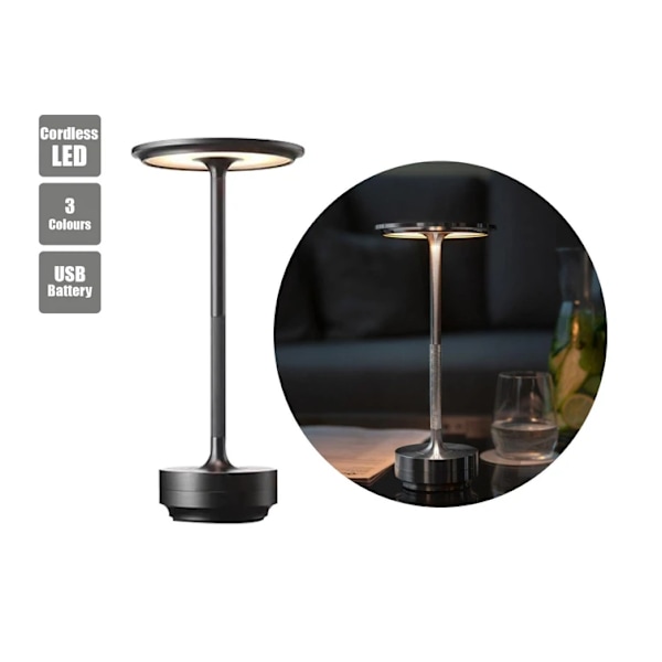 LED Johdoton Pöytävalaisin Yöpöydälle Himmennettävä Yövalo Kosketusohjaus 3 Värin Vaihto Baarityyli USB Ladattava Musta